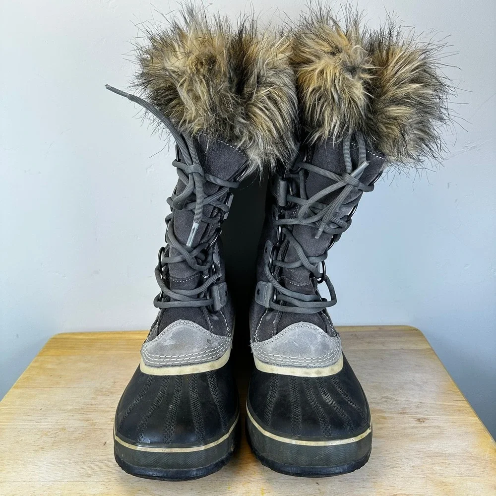 Sorel Joan of‎ Arctic Women's Waterproof Boot Size 9 Fur Lined Quarry Black Grey